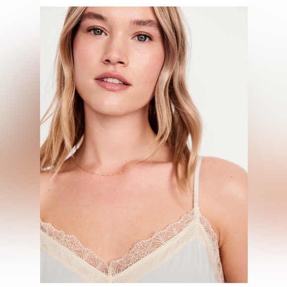 NWT Old Navy Lace-Trim Satin Cami Top, Size Medium Tall, Frosted Cookie - Picture 3 of 8